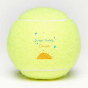 Balles De Tennis Jaune soleil bleu étoiles heureux anniversaire ajo