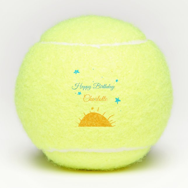 Balles De Tennis Jaune soleil bleu étoiles heureux anniversaire ajo (Devant)
