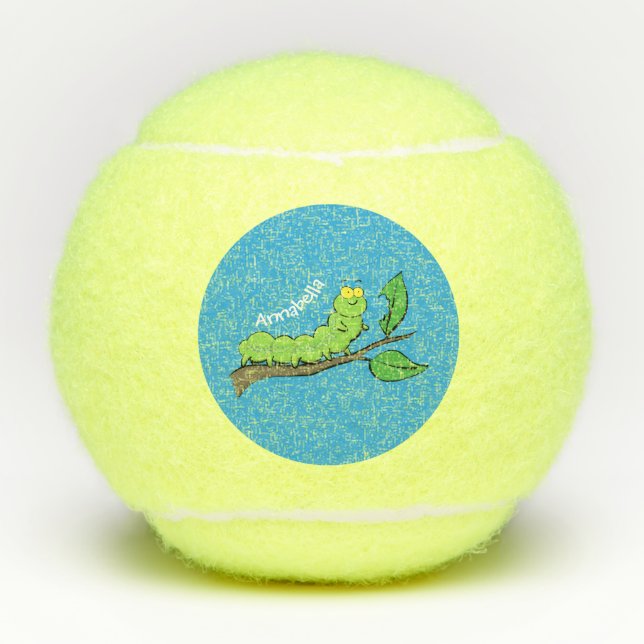 Balles De Tennis Joli dessin animé de chenille verte mignonne (Devant)