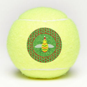 Balles De Tennis Jolie abeille de Noël et fleurs de Poinsettia