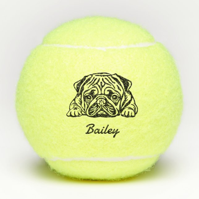 Balles De Tennis Jouet de chien de Carlin de nom personnalisé (Devant)