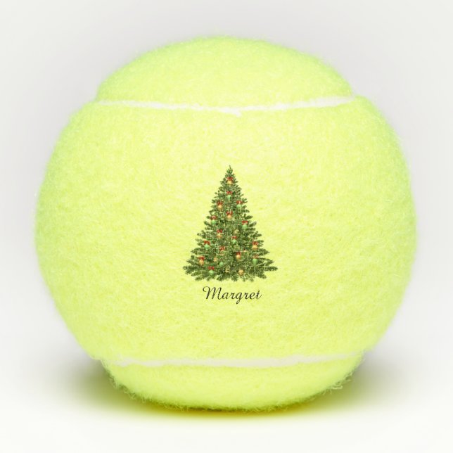 Balles De Tennis Joyeux sapin de Noël festif Script personnalisé (Devant)