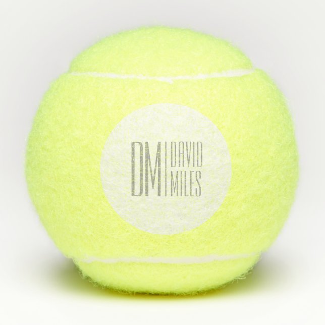 Balles De Tennis Logo Stylish Minimal & Modern Grey Initiales & Nom (Devant)