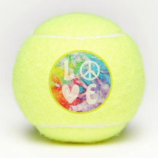 Balles De Tennis Love Peace Sign Heart Aquarelle Arc-en-ciel Tie Dy
