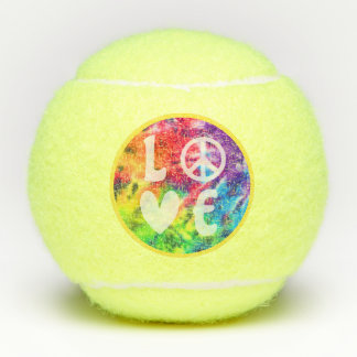 Balles De Tennis Love Peace Sign Heart Fun Hippie Rainbow Tie Dye