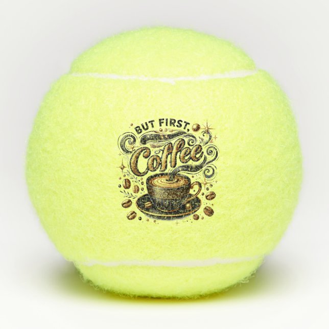 Balles De Tennis Mais First Coffee Art - Design Or Stylé (Devant)