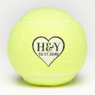 Balles De Tennis Mariage Initiales Monogramme Date Coeur