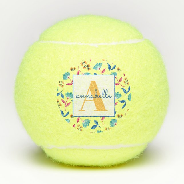 Balles De Tennis Modèle floral d'art folklorique monogramme (Devant)