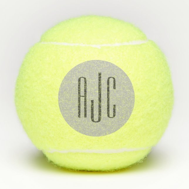Balles De Tennis Moderne à trois lettres Monogramme gris noir (Devant)