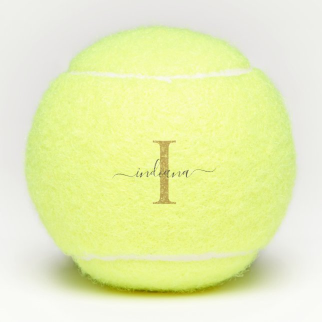 Balles De Tennis Monogram Gold Grey Nom du script Modern (Devant)
