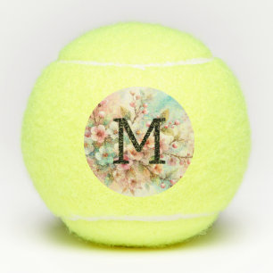 Balles De Tennis Monogramme aquarelle florale roses cerisiers en fl