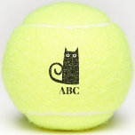 Balles De Tennis Monogramme de chat noir<br><div class="desc">Un drôle petit chat noir pour porter chance. Art original de Nic Squirrell. Modifiez les initiales du monogramme pour personnaliser.</div>