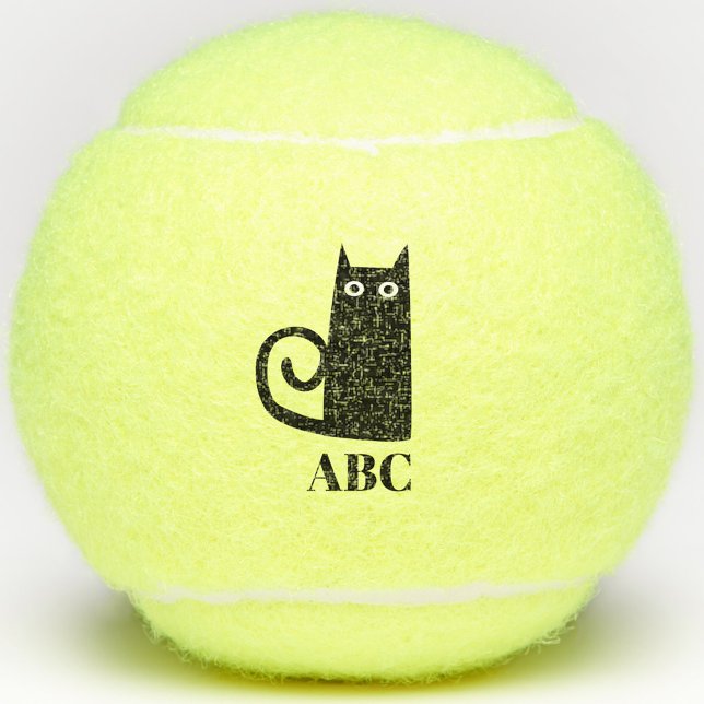 Balles De Tennis Monogramme de chat noir (Fun black cat personalized monogram initial tennis ball)