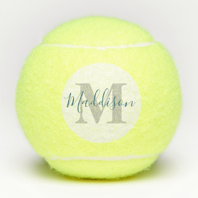 Balles De Tennis Monogramme et nom Marine bleu jaune (Devant)