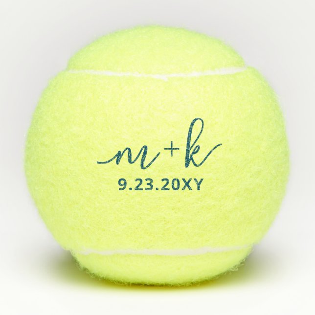 Balles De Tennis Monogramme Mariage bleu élégant personnalisé (Devant)