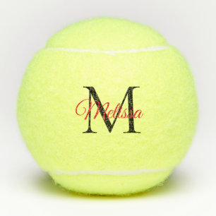 Balles De Tennis Monogramme simple moderne noir rouge