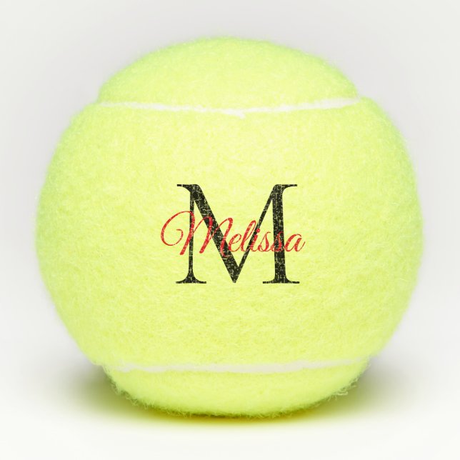 Balles De Tennis Monogramme simple moderne noir rouge (Devant)