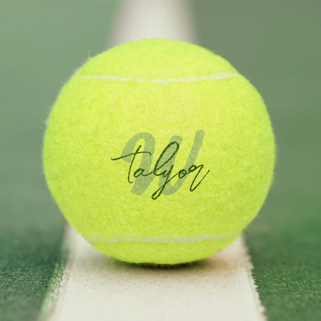 Balles De Tennis Monogramme simple vert nom personnalisé et initial (Créateur téléchargé)
