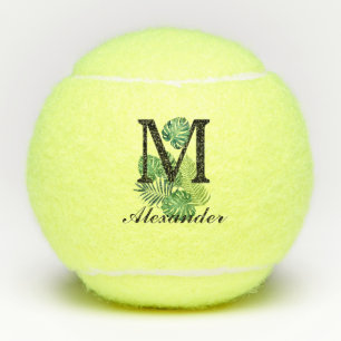 Balles De Tennis Monogramme vert Feuille tropicaux