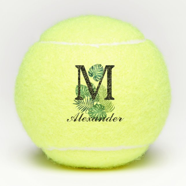 Balles De Tennis Monogramme vert Feuille tropicaux (Devant)