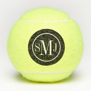 Balles De Tennis Noir et blanc décoré d'un monogramme élégant