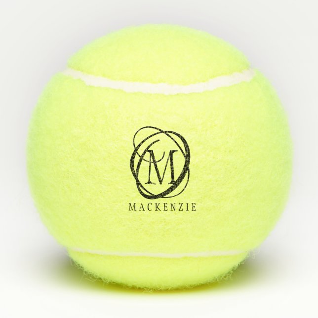 Balles De Tennis Nom de monogramme moderne élégant (Dos)