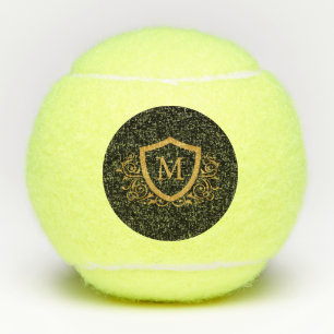 Balles De Tennis Nom de monogramme personnalisé élégant noir et or
