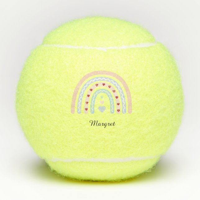 Balles De Tennis Nom de script élégant personnalisé Groovy Rainbow (Devant)