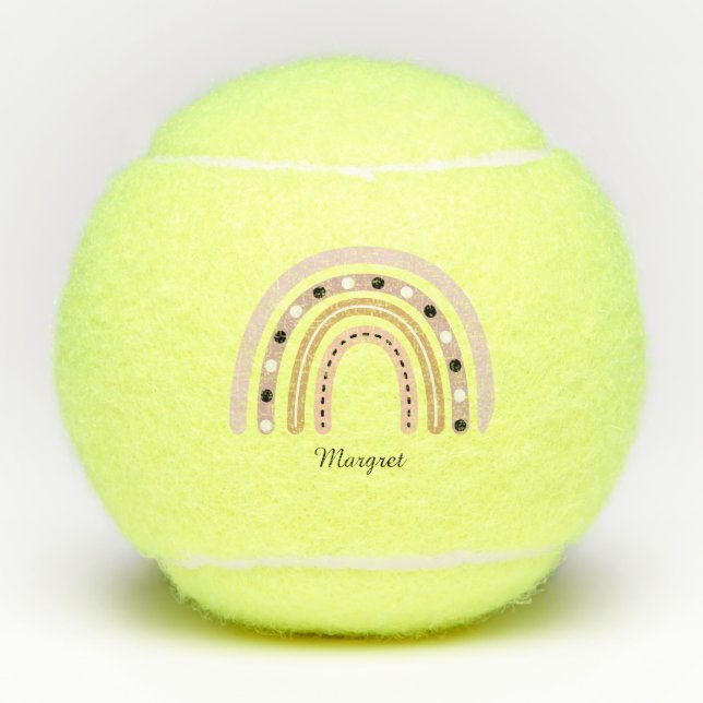 Balles De Tennis Nom de script élégant personnalisé Groovy Rainbow (Devant)