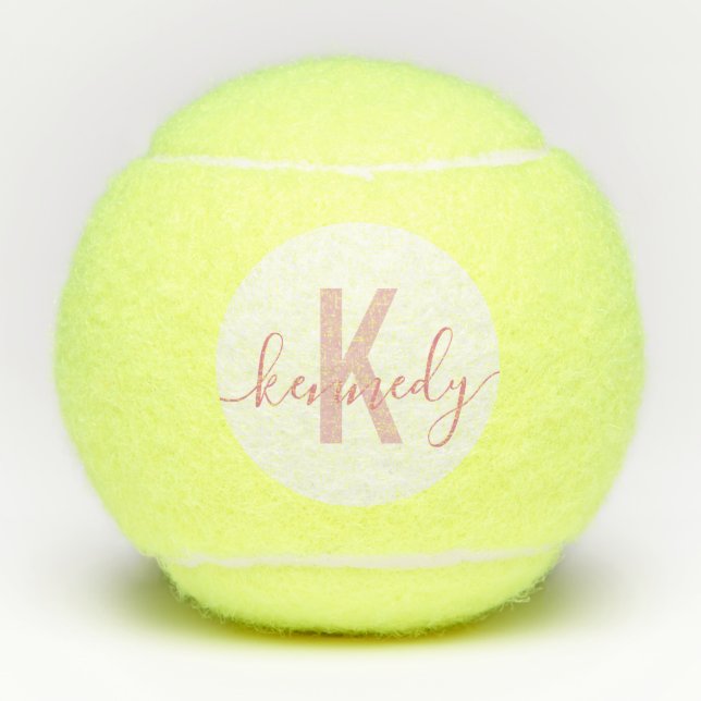 Balles De Tennis Nom du monogramme Millennial Pink Script personnal (Devant)