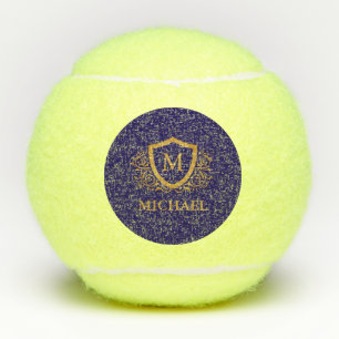 Balles De Tennis Nom du monogramme personnalisé bleu et or de la ma