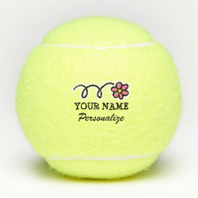 Balles De Tennis Nom fait sur commande de fleur rose girly mignonne (Devant)