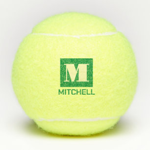 Balles De Tennis Nom initial du monogramme vert gras personnalisé