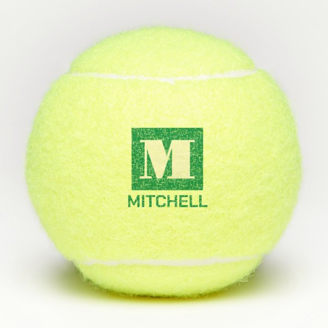 Balles De Tennis Nom initial du monogramme vert gras personnalisé (Devant)