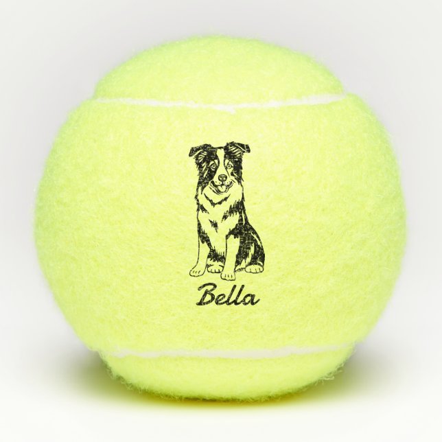 Balles De Tennis Nom personnalisé mignon Bordure Collie Chien Toy (Devant)