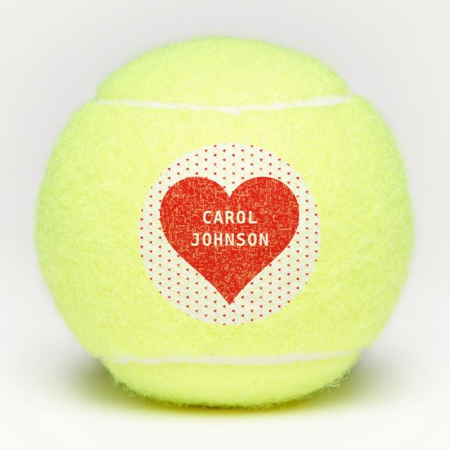 Balles De Tennis Nom personnalisé Rouge Saint Valentin Coeur rouge  (Devant)