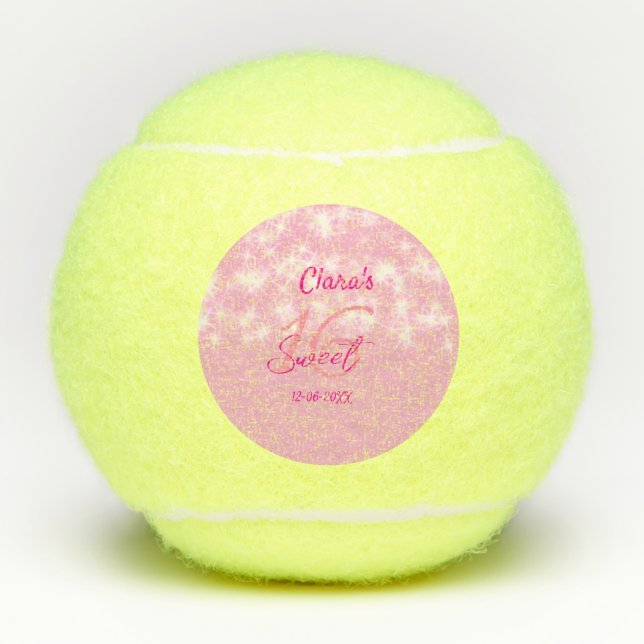 Balles De Tennis Pastel bébé rose doux 16 anniversaire ajouter nom  (Devant)