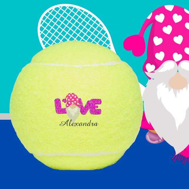 Balles De Tennis Personnaliser l'amour Gnome Coeur rose pourpre (Créateur téléchargé)