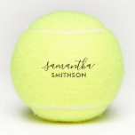 Balles De Tennis Prénom Personnalisé Élégant Script Tennis<br><div class="desc">Boules de tennis personnalisées imprimées avec prénom et nom de famille ou texte personnalisé dans un élégant script de calligraphie de police de police de police monogramme de tennis. N’importe quelle joueuse de tennis de fille ou d’ado apprécierait l’élégance minimaliste de ces balles de pratique monogrammée.</div>