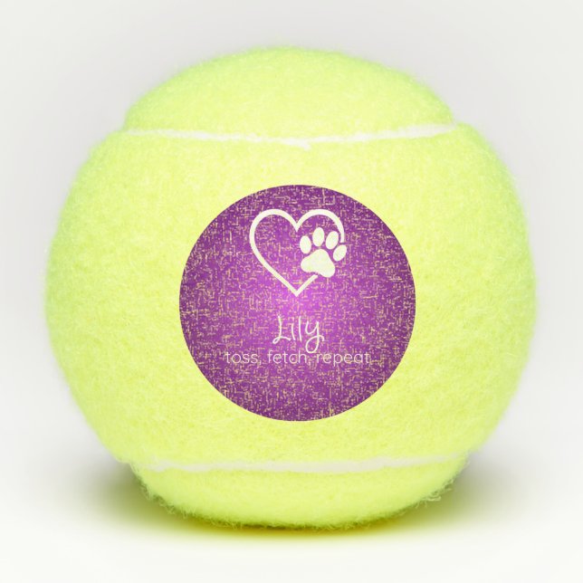 Balles De Tennis Purple Dog Name Tennis Ball 'toss, fetch, repeat' (Devant)