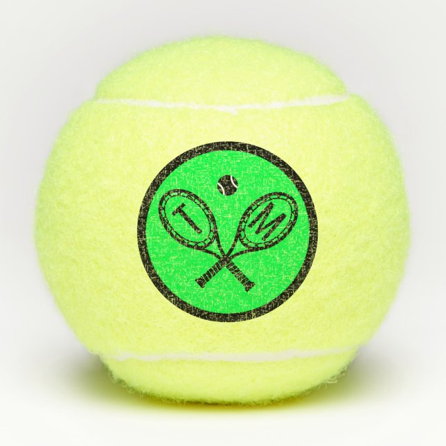 Balles De Tennis Raquettes croisées initiales monogrammes vertes (Devant)