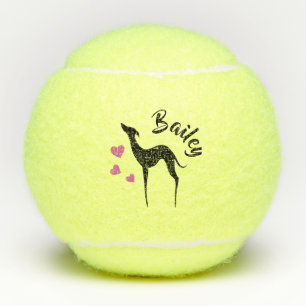 Balles De Tennis Silhouette de chien gris italien Coeurs roses Nom