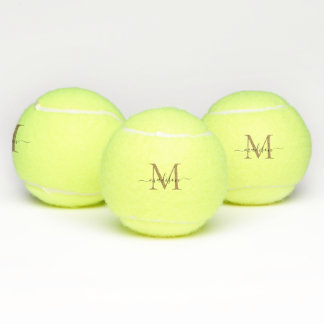 Balles De Tennis Simple Black Gold Monogramme Élégant Script fémini