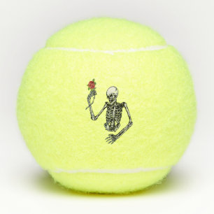 Balles De Tennis Squelette blanc tenant Rose rouge sur Feuilles pie