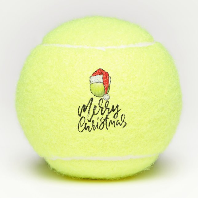 Balles De Tennis Tennis Joyeux Noël avec chapeau de Santa (Devant)