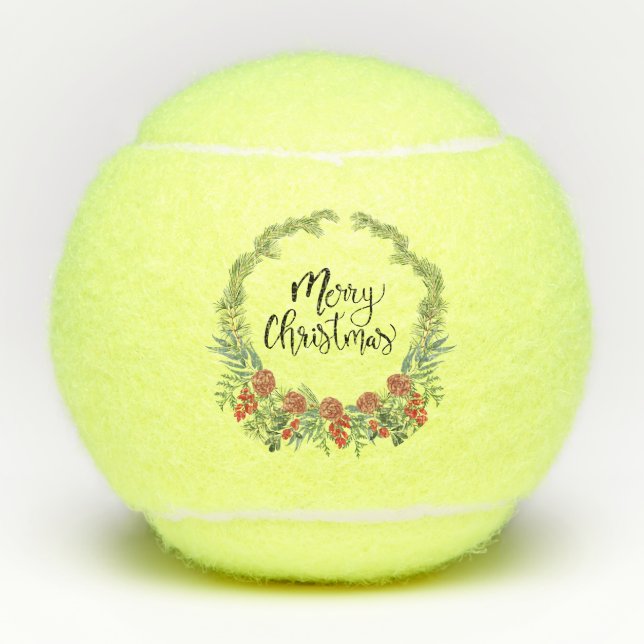 Balles De Tennis Tennis Joyeux Noël avec couronne de fleurs (Devant)