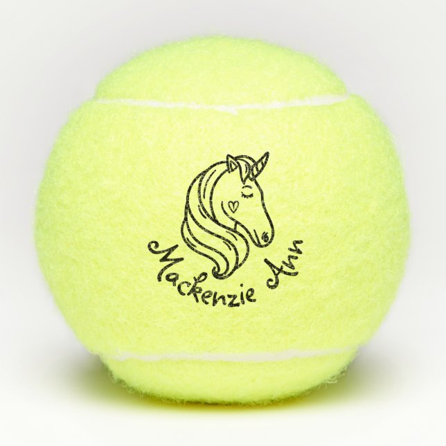 Balles De Tennis Unicorn mignon Nom des enfants personnalisés (Devant)