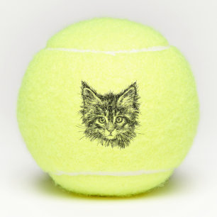 Balles De Tennis Visage de Kitten noir et blanc