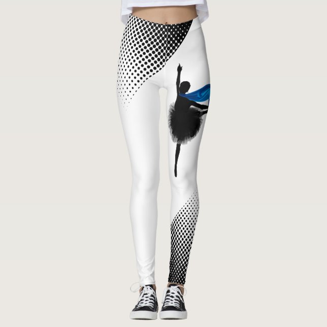 Ballet Dancer Leggings blancs W Black Dots Imprime (Devant)