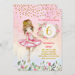 Ballet Girl rose Anniversaire Fête Invitation